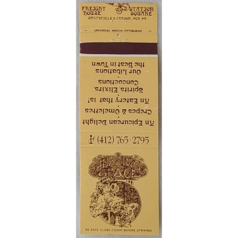 Vintage Matchbook Cover Amazing Grace Restaurant Pittsburgh Pennsylvania PA